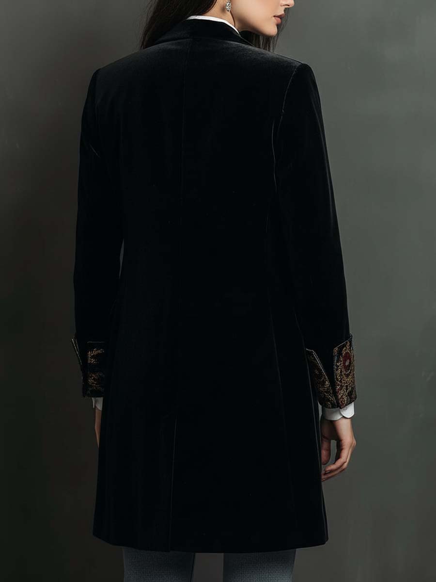 Blazer Slim Fit Negro con Solapas y Estampado Barroco