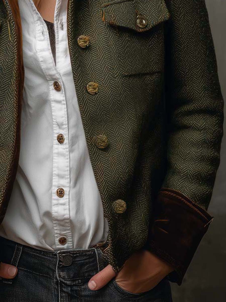 Blazer Vintage Espiga con Bordes en Contraste