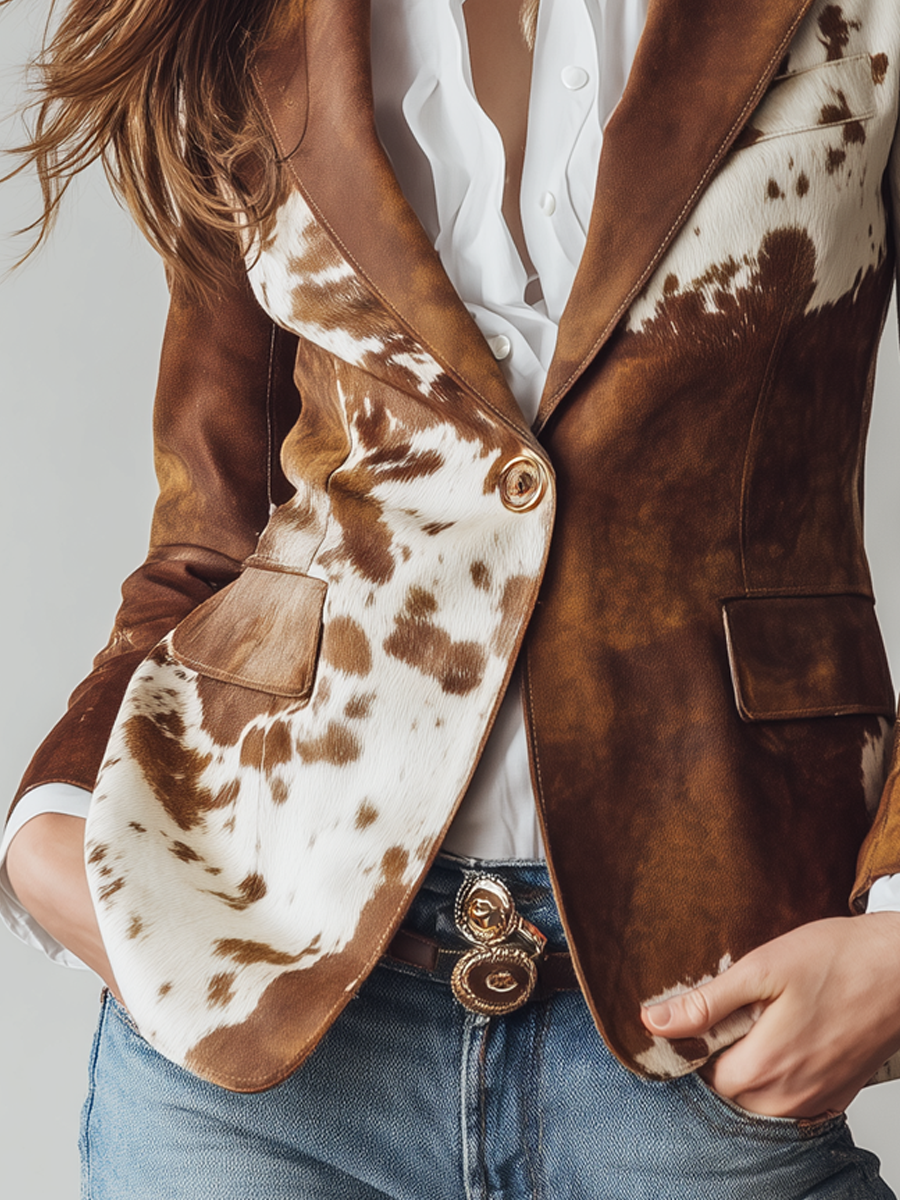 Blazer Vintage Ecológico con Estampado de Vaca
