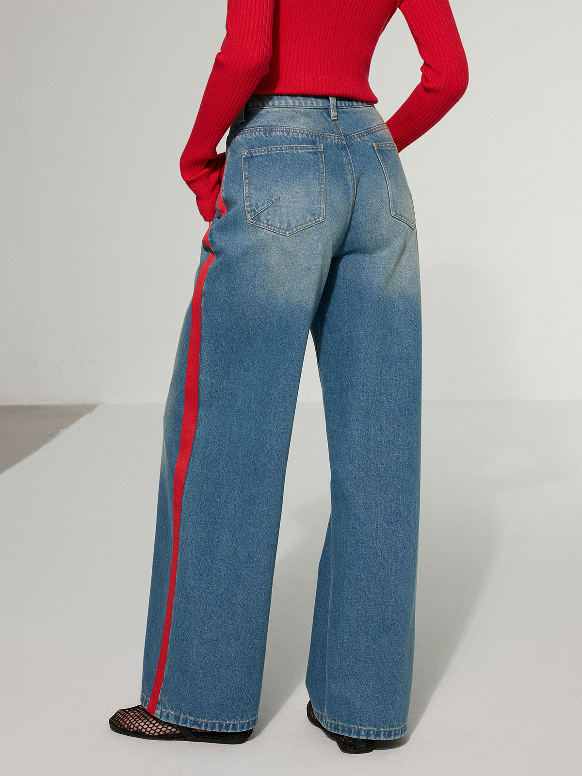 Zoe | Jeans Pierna Ancha con Franja Lateral en Contraste
