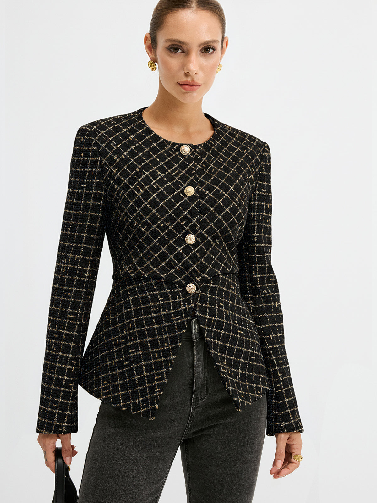 Petra | Blazer de Tweed Entallado con Cuello Redondo
