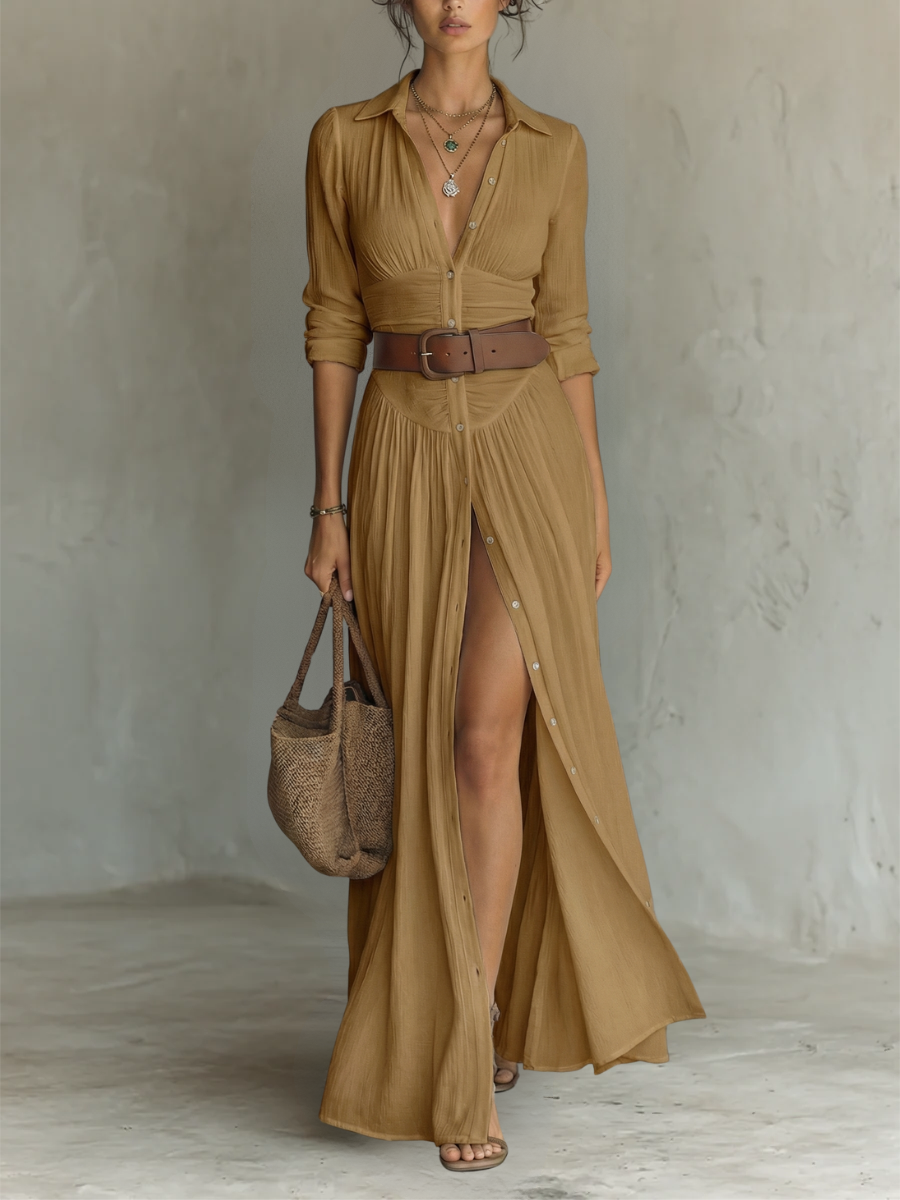 Valeria | Vestido maxi cuello solapa