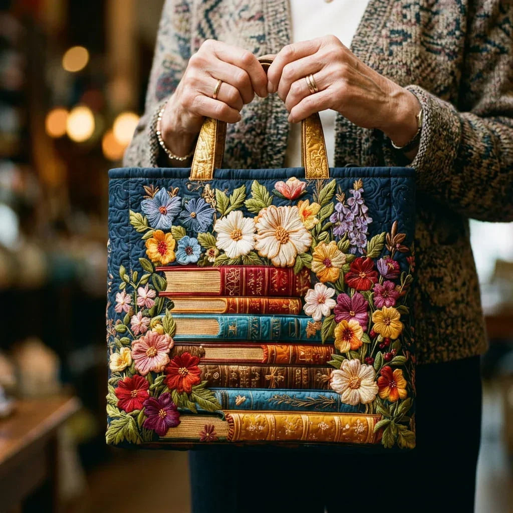 Bolso Artesanal - Estampado Floral y Libros - bolso de mujer, vista frontal | Chloe Bennett