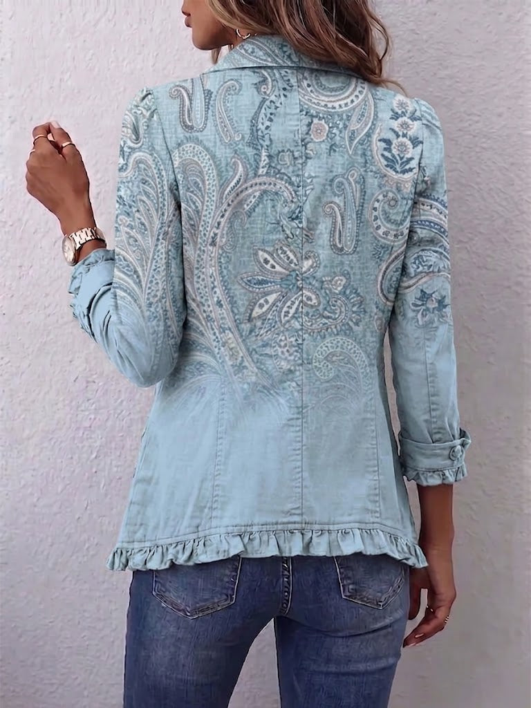 Agnese | Chaqueta con Volantes y Estampado Paisley Vintage - chaqueta de mujer, vista frontal | Chloe Bennett