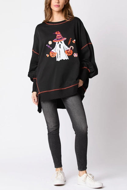 Halloween Ghost Sequin Loose Casual Sweatshirt - moda halloween, detalle de tejido | Chloe Bennett