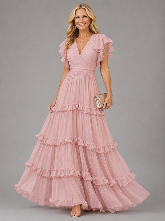 Giuseppina | Vestido Maxi Elegante de Novia Rosa Claro - vestido de mujer, vista principal | Chloe Bennett