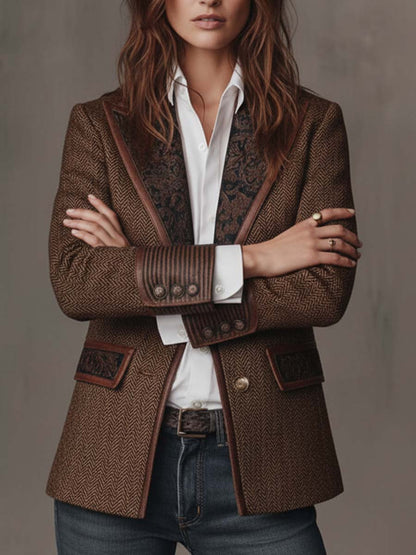Blazer Espiga con Paneles Estampados