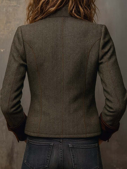 Blazer Vintage Espiga con Bordes en Contraste