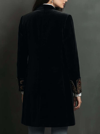Blazer Slim Fit Negro con Solapas y Estampado Barroco