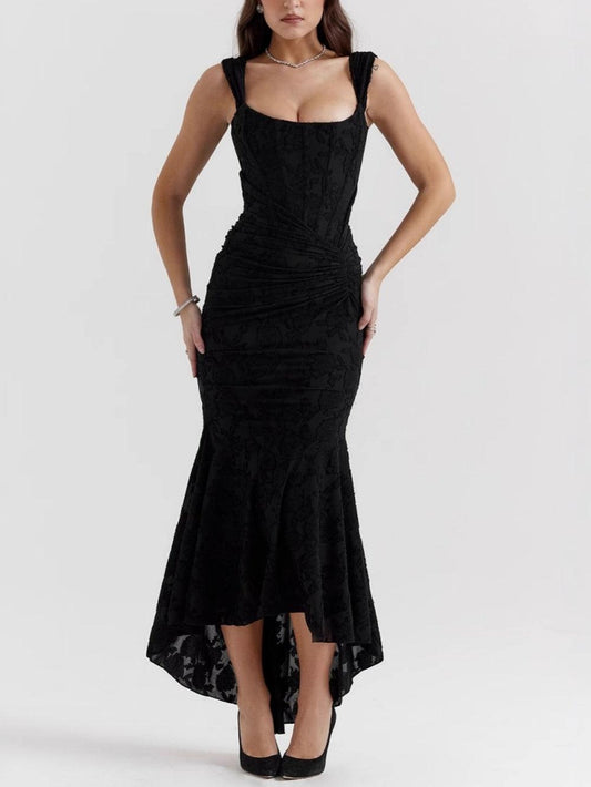 Marina | Vestido Floral Campánula Negro 2026