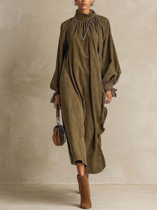 Ornella | Vestido Ante Verde Oliva 2026