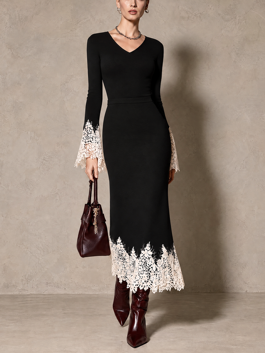 Emilia | Vestido Punto Negro Escote V 2026