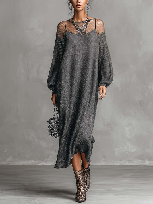 Ludovica | Vestido Punto Brillante Gris 2026