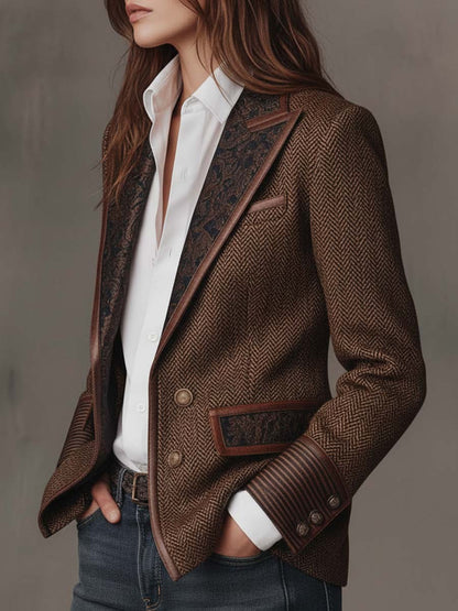 Blazer Espiga con Paneles Estampados