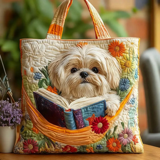 Bolso Artesanal - Shih Tzu con Libros y Flores - bolso de mujer | Chloe Bennett
