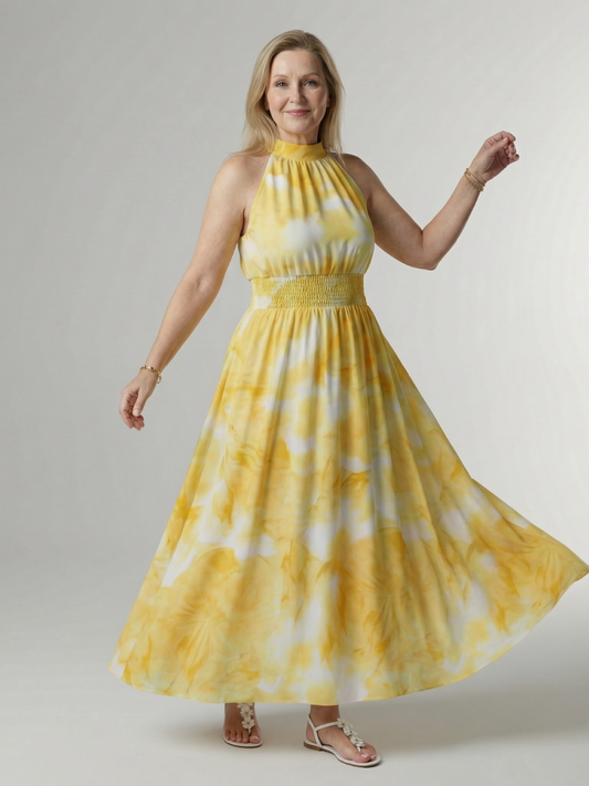 Concetta | Vestido Midi con Cuello Halter Fruncido - vestido de mujer, vista principal | Chloe Bennett