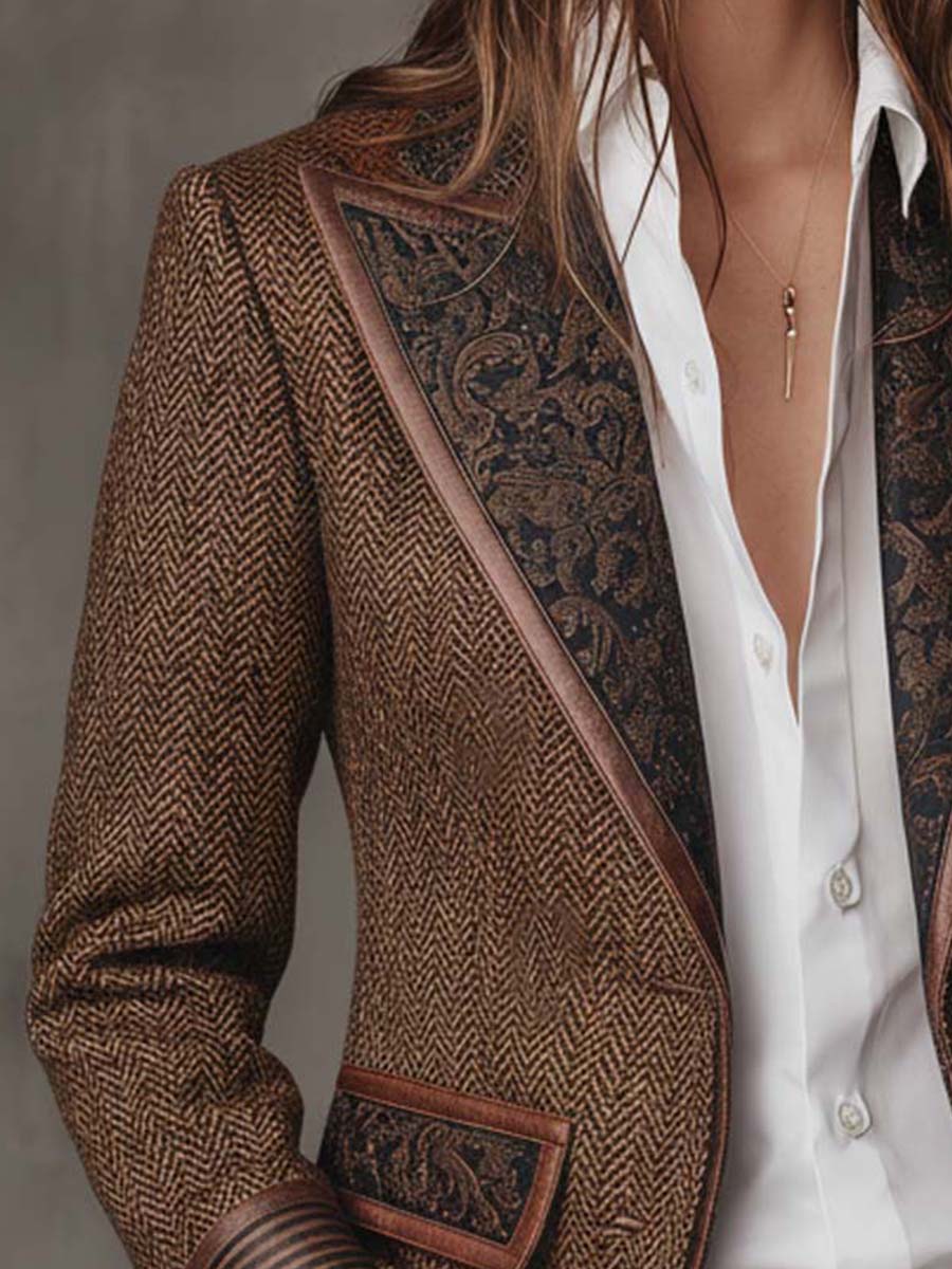 Blazer Espiga con Paneles Estampados