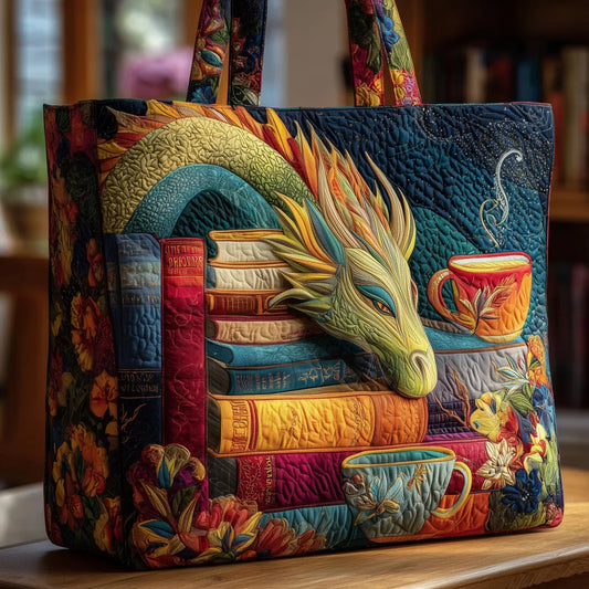 Bolso Artesanal - Dragón Lector con Libros y Tazas - bolso de mujer | Chloe Bennett