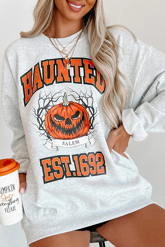 Halloween Pumpkin Print Round Neck Long Sleeve Sweatshirt - moda halloween | Chloe Bennett