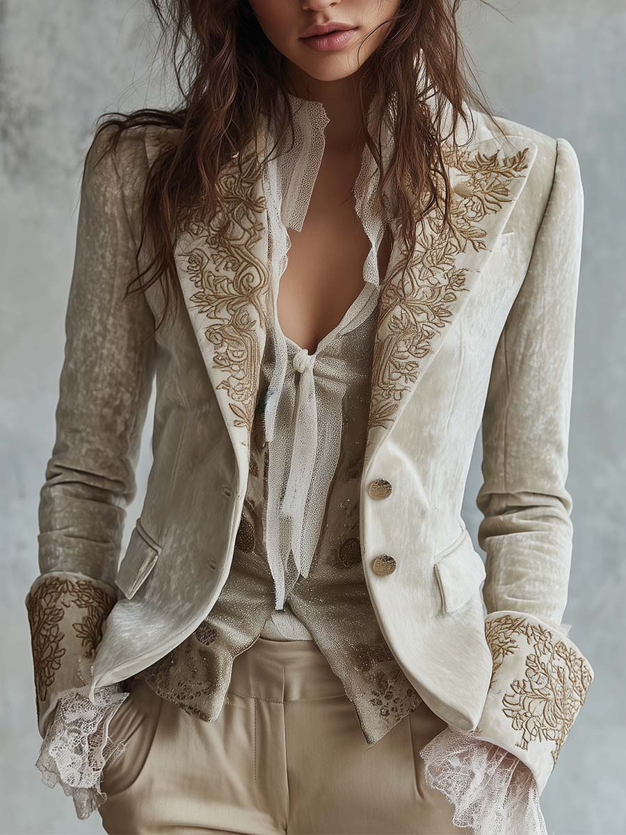 Blazer Sastre Marfil Bordado