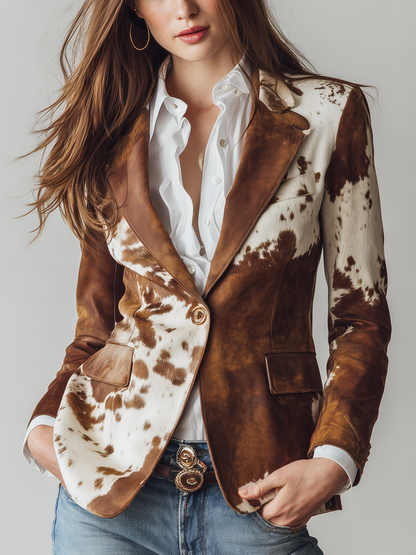 Blazer Vintage Ecológico con Estampado de Vaca