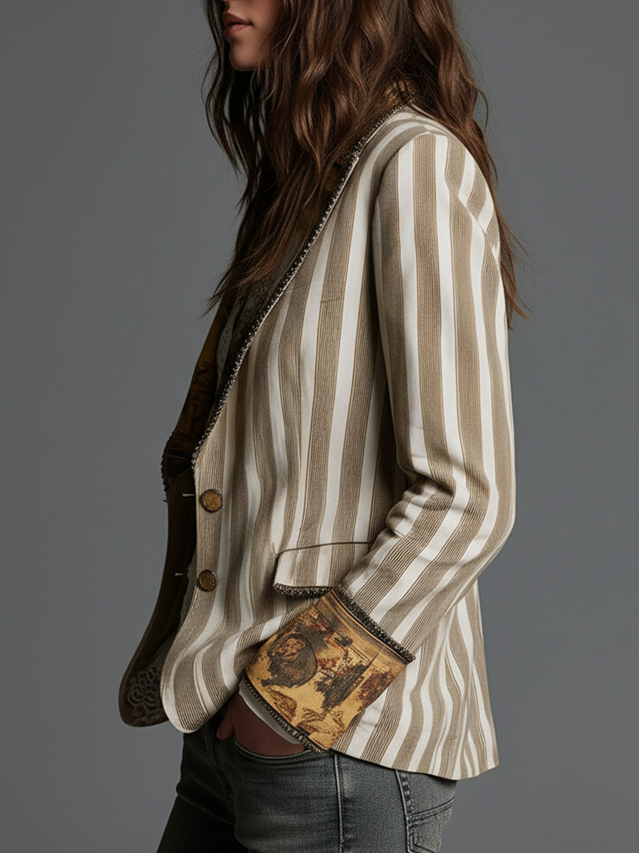 Blazer con Solapas y Estampado de Rayas Bohémio