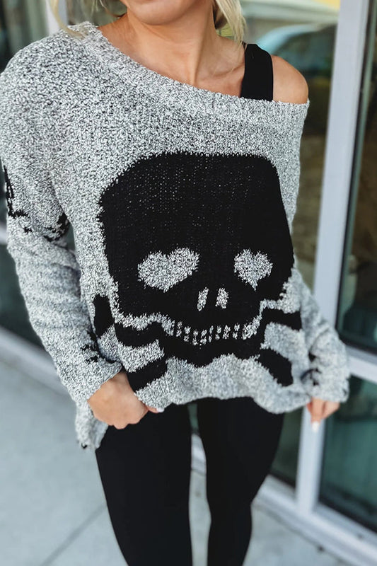 Toxic Ways Knit Skull Pattern Relaxed Sweater - chaqueta de mujer | Chloe Bennett