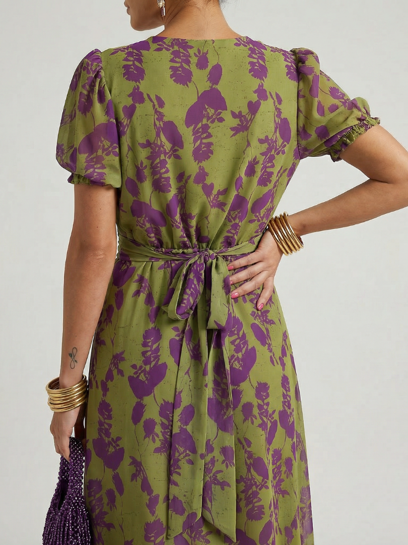 Carla | Vestido Midi Floral Relajado - vestido de mujer, vista trasera | Chloe Bennett