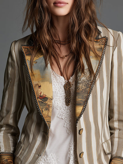 Blazer con Solapas y Estampado de Rayas Bohémio