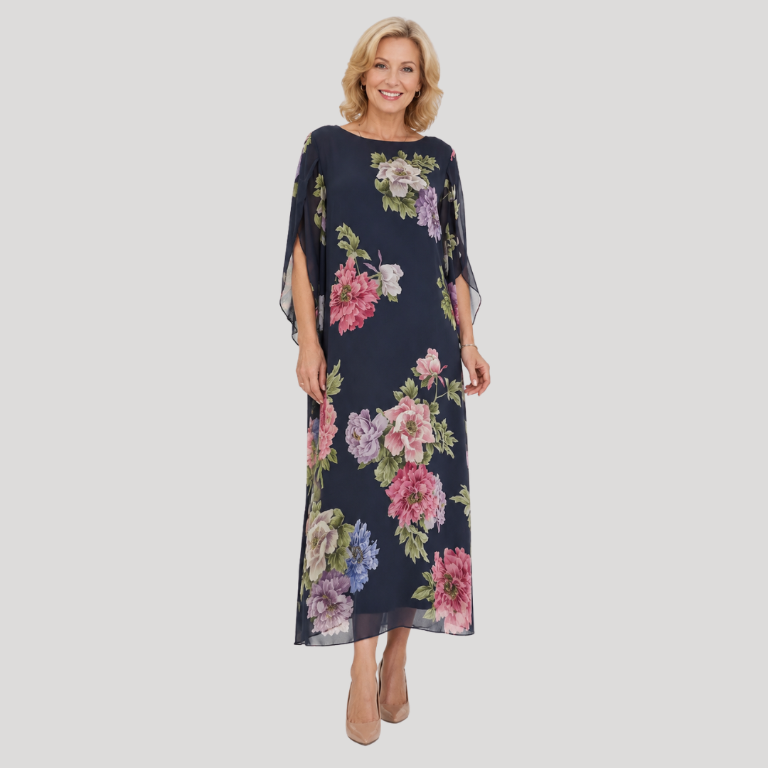 Margherita | Maxi Vestido Midnight Bloom - vestido de mujer, vista principal | Chloe Bennett
