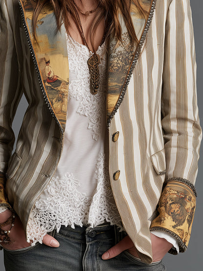 Blazer con Solapas y Estampado de Rayas Bohémio