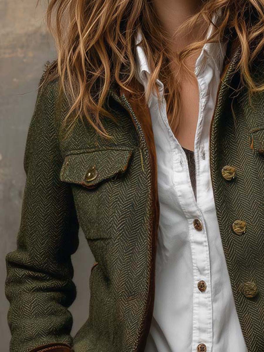 Blazer Vintage Espiga con Bordes en Contraste