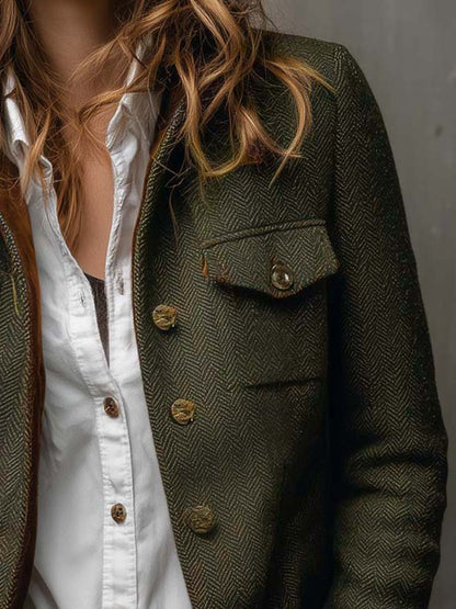Blazer Vintage Espiga con Bordes en Contraste