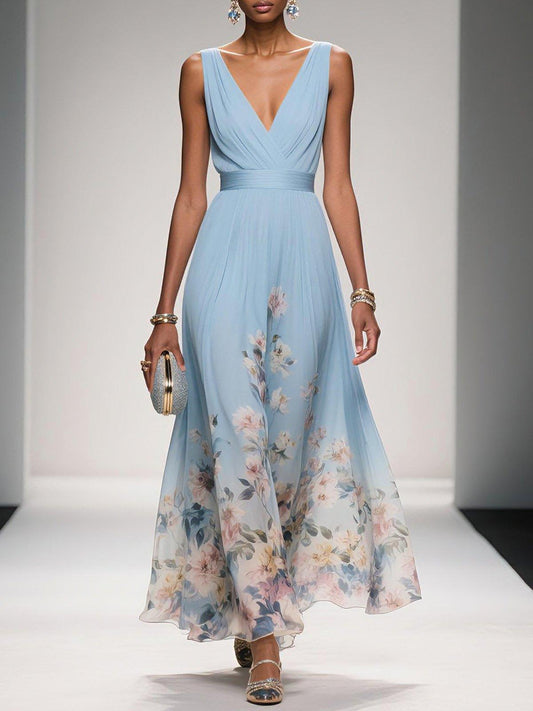 Irene | Vestido Evasé Celeste Floral 2026