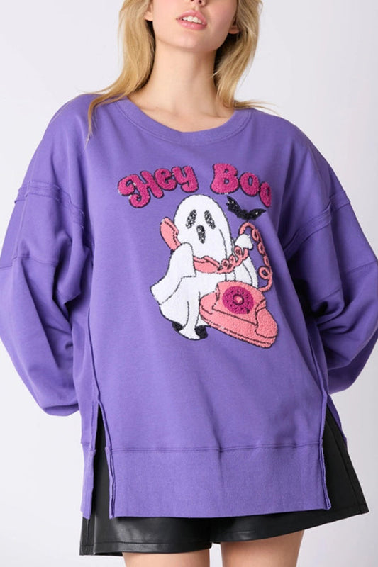 Halloween Cartoon Ghost Sequin Loose Casual Sweatshirt - moda halloween, vista principal | Chloe Bennett
