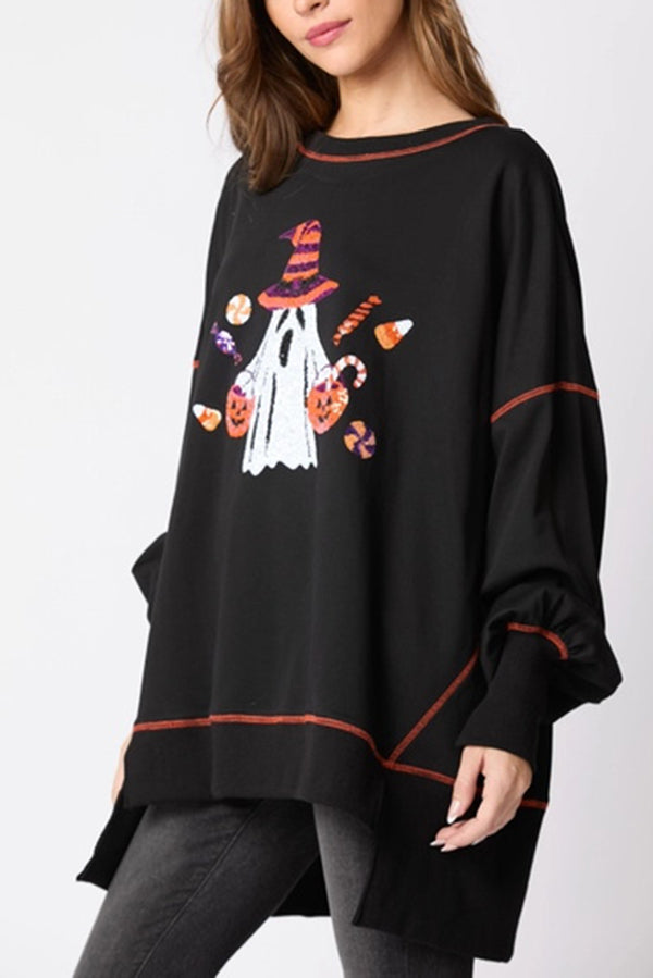 Halloween Ghost Sequin Loose Casual Sweatshirt - moda halloween, detalle | Chloe Bennett