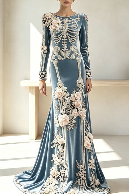 Luxury skull embroidered velvet dress - vestido de mujer, vista frontal | Chloe Bennett