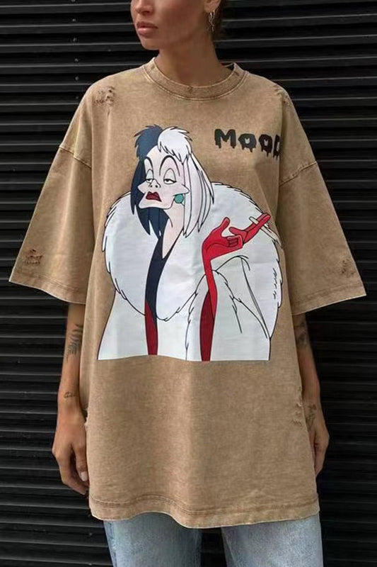 Halloween Anime Print Loose Casual Round Neck Short-sleeved T-shirt - blusa de mujer, vista principal | Chloe Bennett