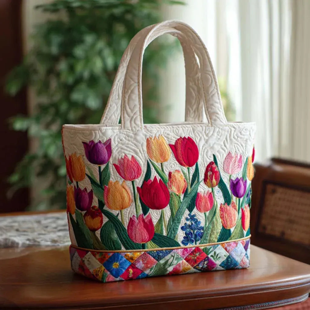 Bolso Acolchado - Jardín de Tulipanes - bolso de mujer, vista principal | Chloe Bennett
