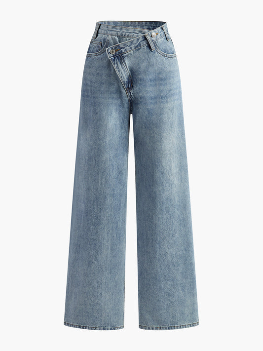 Fabiola | Jeans Pierna Ancha con Cintura Asimétrica