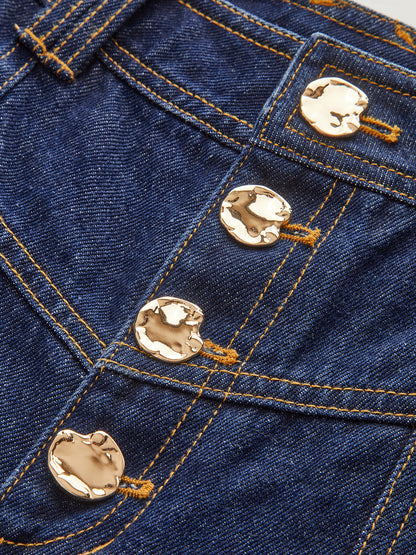 Iris | Jeans Pierna Ancha con Botones Delanteros