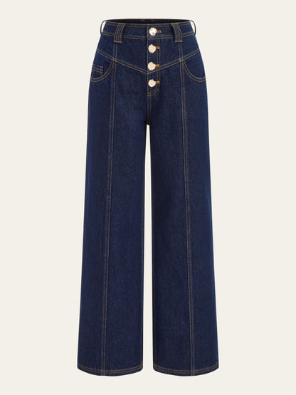 Iris | Jeans Pierna Ancha con Botones Delanteros