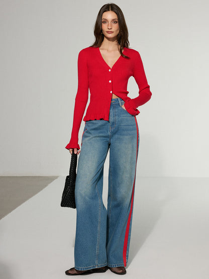 Zoe | Jeans Pierna Ancha con Franja Lateral en Contraste