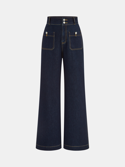 Greta | Jeans Rectos Tiro Alto con Doble Botón