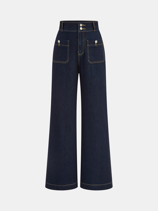 Greta | Jeans Rectos Tiro Alto con Doble Botón