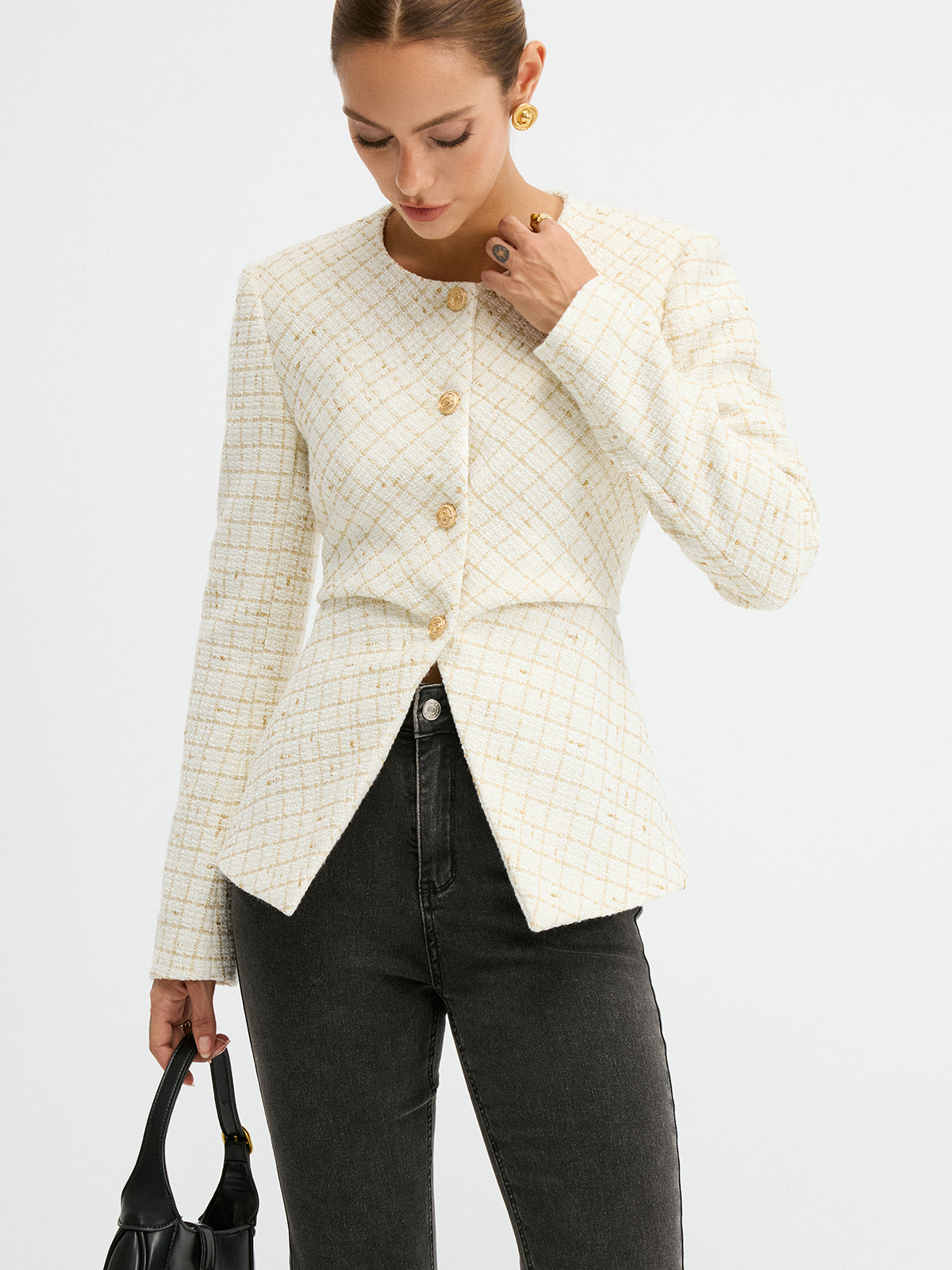 Petra | Blazer de Tweed Entallado con Cuello Redondo