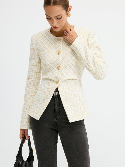 Petra | Blazer de Tweed Entallado con Cuello Redondo