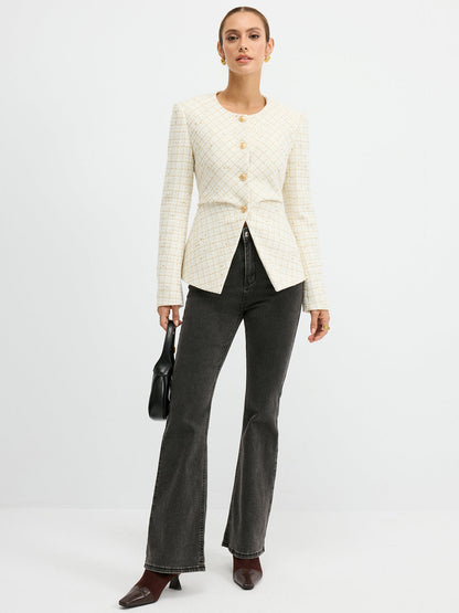 Petra | Blazer de Tweed Entallado con Cuello Redondo