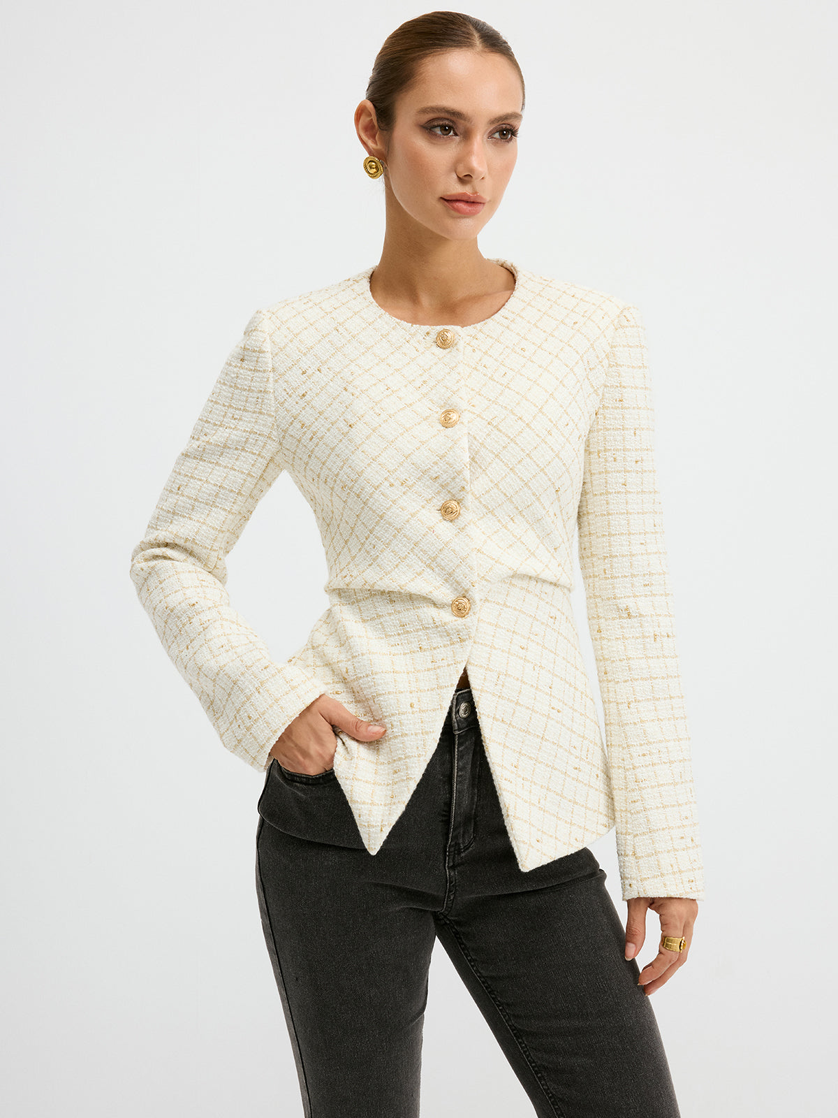 Petra | Blazer de Tweed Entallado con Cuello Redondo