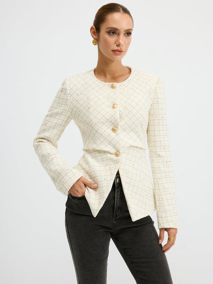 Petra | Blazer de Tweed Entallado con Cuello Redondo